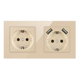 Priza Dubla De Perete Cu 2 Porturi USB Si Panou Din Sticla Techstar® TS-G