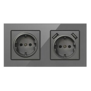 Priza Dubla De Perete Cu 2 Porturi USB Si Panou Din Sticla Techstar® TS-G